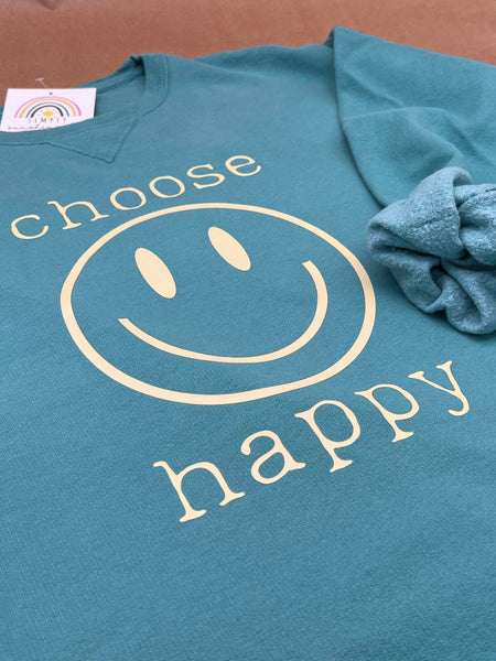 "Choose Happy" Crewneck Sweatshirt - Blue