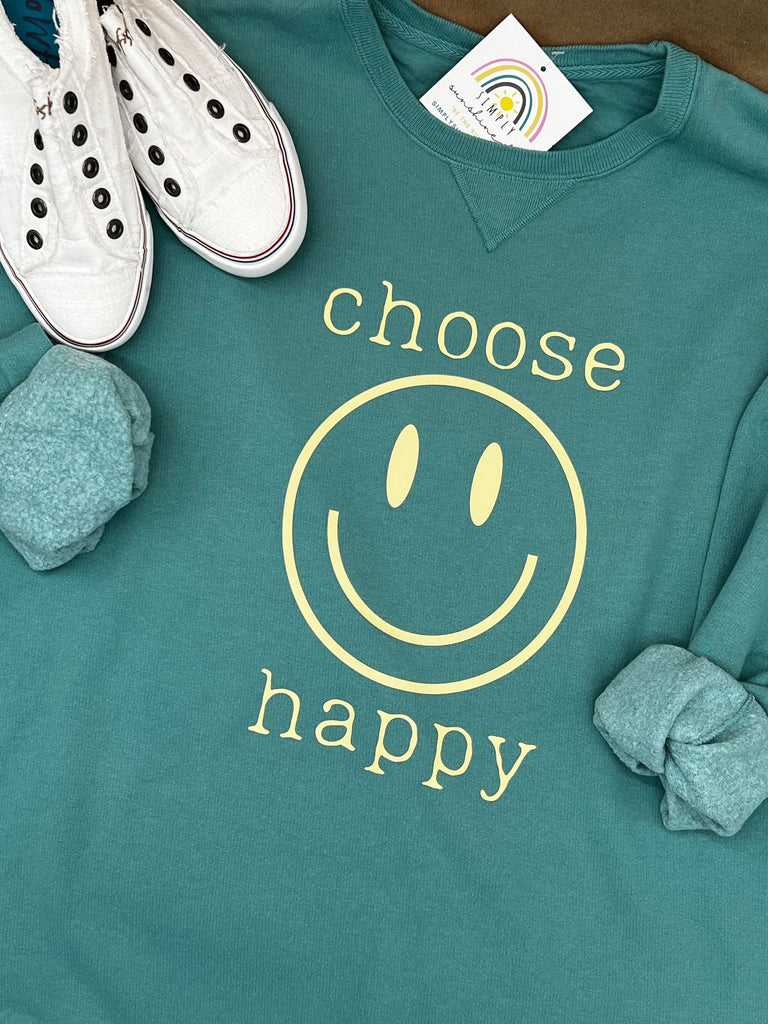 "Choose Happy" Crewneck Sweatshirt - Green